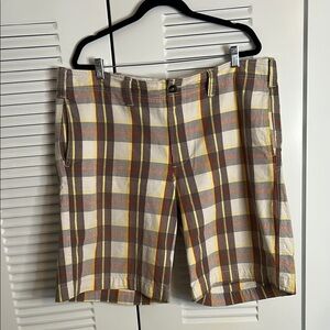 Plaid Men's Shorts - Brown, Yellow, Cream